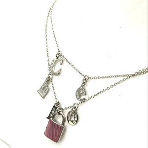 Chole Silver Double Layered Charm Necklace with Rhinestones